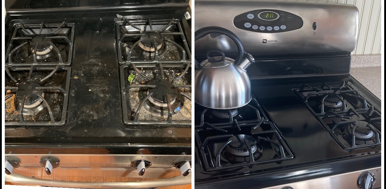 Stovetop before and after cleaning